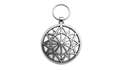 Sleek Silver Keychain with Intricate Geometric Design Ideal for Personal Accessories and Gifts isolated on solid white background
