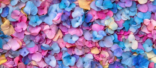 Vibrant flower petals, a colorful array of hydrangea florets