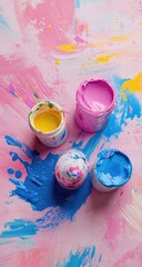 Abstract paint splatters and containers