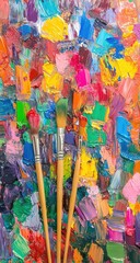 Vibrant paintbrush strokes on a colorful artist's palette