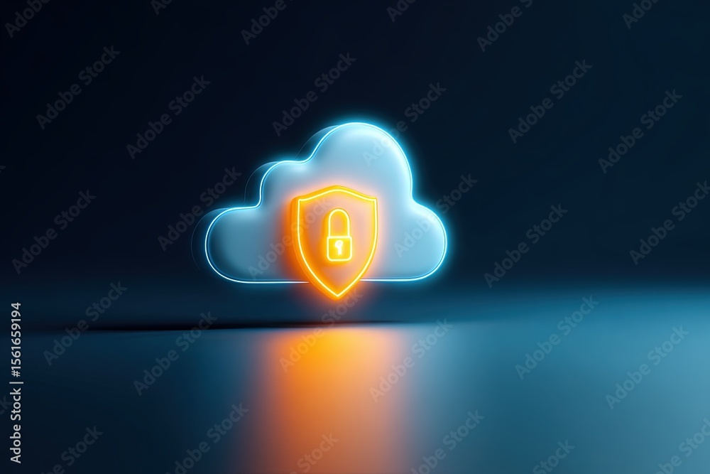 Aufkleber Digital Cloud Security Icon with Lock Representing Data Privacy and Protection.