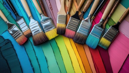 Paintbrushes on a spectrum of colors