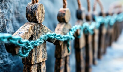 Wooden figures linked by a chain