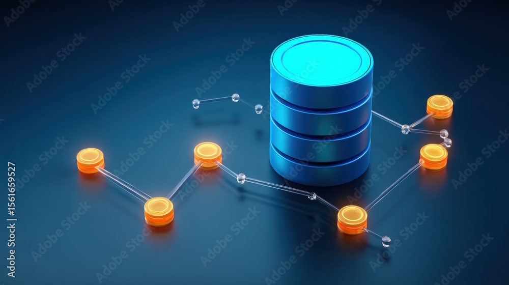 Aufkleber modern digital database storage technology with blue cylinders and connected nodes.