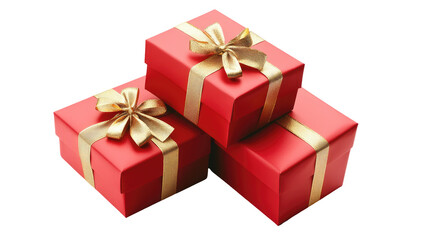 Fototapeta premium Three red gift boxes stacked, adorned with gold ribbon bows