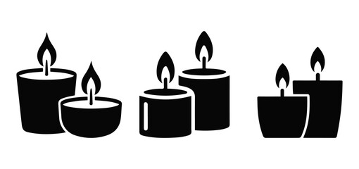 Candle Icons Set – Candle Silhouettes with Flame for Decoration and Relaxation.