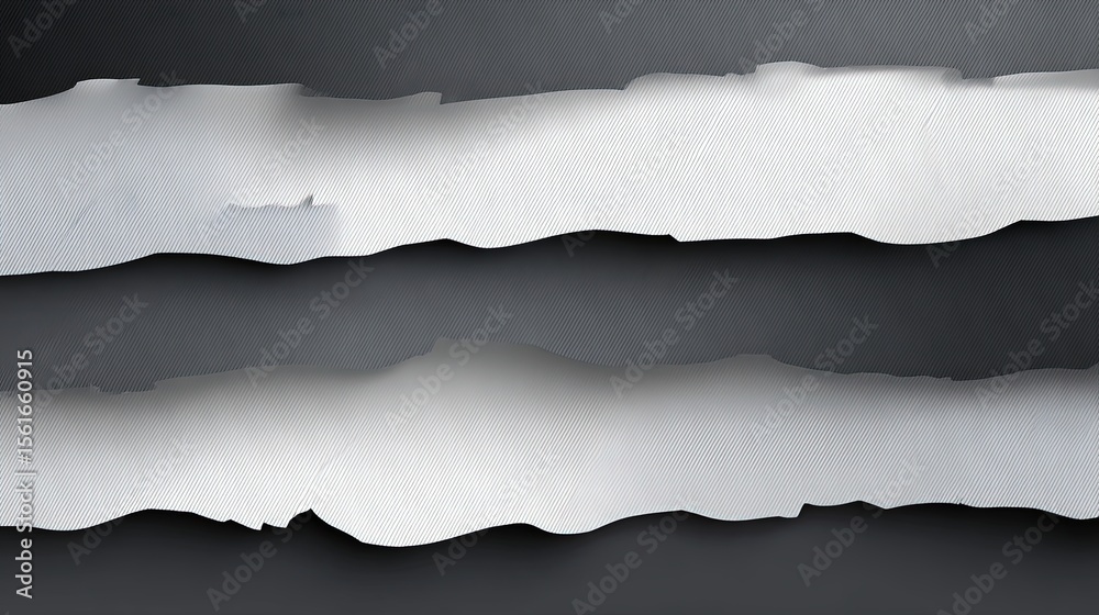 Poster close-up of torn paper strips in different shades of gray with textured edges and rough surface deta