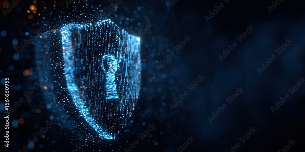Poster Digital Shield with Lock Symbol Representing Cyber Security and Data Protection.