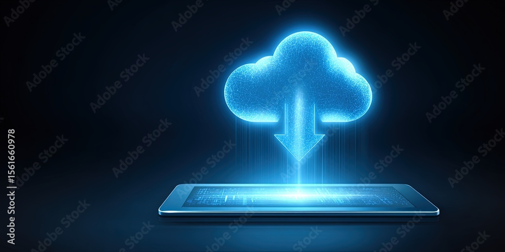 Poster Digital Cloud Upload Concept Illustration with Technology and Data Storage Theme.