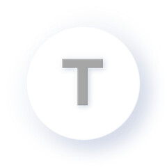 Fototapeta premium Neumorphism Soft Shadow Alphabet T Letter T Character Typography Capital Text Symbol UI UX School ABC Font Learning Design Drop Shadow on Dark Background Neumorphic