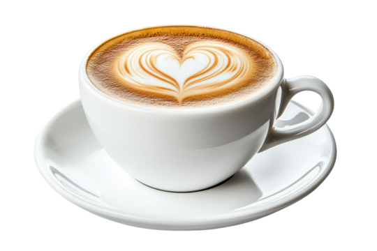 White coffee cup with heart latte art