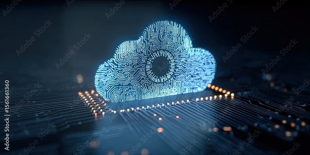Poster Digital Cloud Computing Icon 3D Illustration with Data Connectivity Elements.