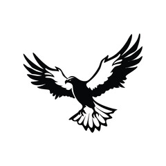 Naklejka premium Majestic black and white eagle in flight, perfect for emblems, tattoos, or nature art. Striking, detailed design with spread wings