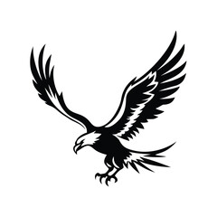 Fototapeta premium Powerful black and white eagle soaring, great for logos, decals, or wildlife art. Dramatic, detailed wings in a bold design