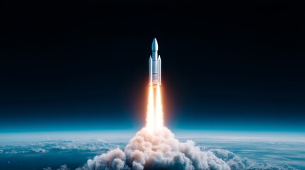 Naklejka premium Beyond Earth: Hydrogen-Powered Space Exploration and Clean Fuel Rockets Concepts with Copy Space for Text