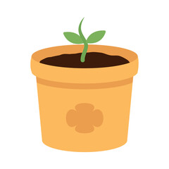 Young green sprout in flower pot. Vector illustration for use in concepts related to gardening, eco-friendly living, springtime