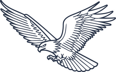 Obraz premium Soaring eagle outline with spread wings majestic bird symbol, flying, freedom, and strength concept illustration