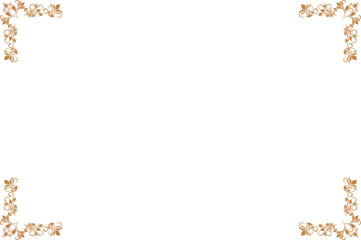 Elements of ornate vintage frames. Border gold on white classic calligraphy swirls, floral motifs. Design print for greeting cards, wedding invitations, restaurant menu, royal certificates. Set 436