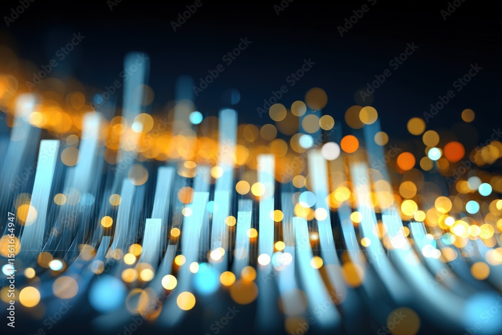 Poster Vibrant Abstract Data Technology Visualization with Bright Light Effects for Digital Display.