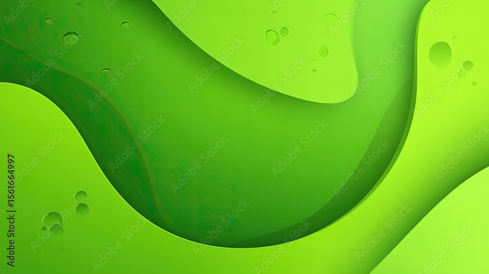 Poster Abstract Green Fluid Art Background with Liquid Flow and Organic Shapes.