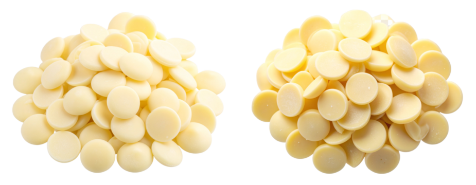  Pile of White Chocolate Chips in Soft Focus, isolated on transparent background PNG