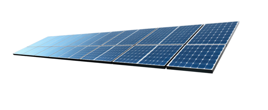 Array of solar panels, angled, dark background