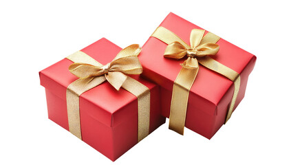 Obraz premium Two red gift boxes, gold ribbon