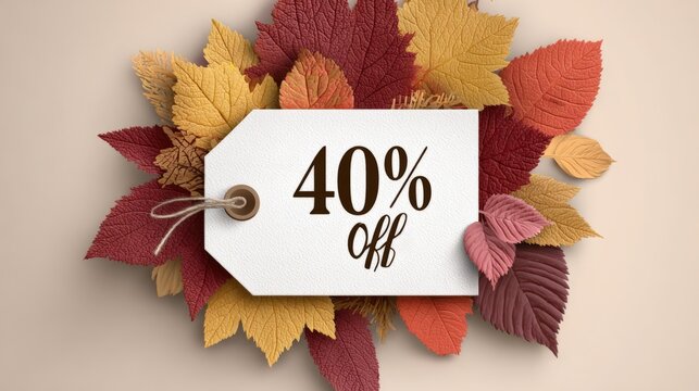 Promotional offer banner with autumn leaves and discount message for sale event.