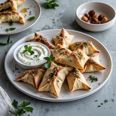 Lebanese manakish with labneh in flat white plate