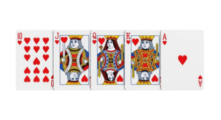 Royal flush of hearts in playing cards isolated PNG with Transparent Background