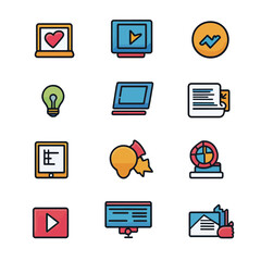 2D Flat icon Digital Marketing & Advertising Icons isolated in White Background