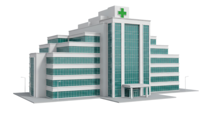 Hospital building exterior with green cross isolated PNG with Transparent Background