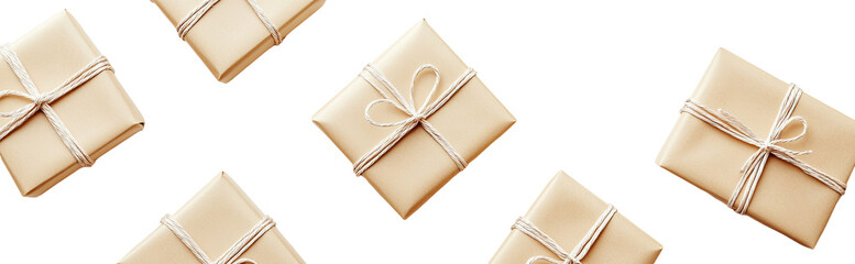 Beige gift boxes with tied ribbon