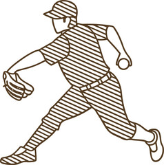 Fototapeta premium Baseball pitcher in motion, striped line art illustration athlete throwing, dynamic sports action, competition concept