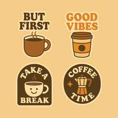 Cute Retro Coffee Stickers with Quotes
