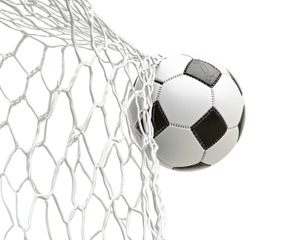 Soccer ball entering a net
