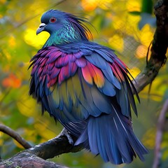 Vibrant colorful bird perched on tree branch tropical forest wildlife photography lush greenery close-up view nature's beauty