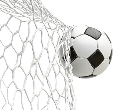 Soccer ball entering a net