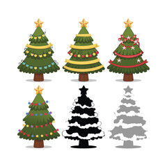 Set of Decorated Christmas Trees