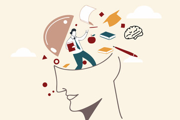 
Declutter your mind, clear your brain to regain focus improve creative thinking ability, free up memory concept, ambitious businessman declutter, clean and clear all messy anxiety from his big head.