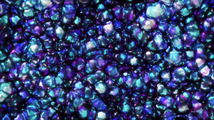 3d render of abstract 3d background with surreal festive wavy party balls sphere particles liquid substance in blue purple gradient color
