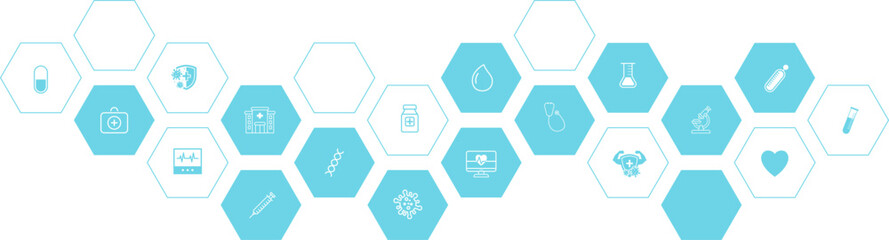 Modern medical and healthcare technology icon blue background. Concept of healthcare technology, innovation medicine, health, science and research