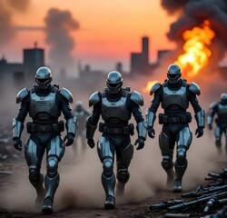 Fototapeta premium firefighters fighting fire