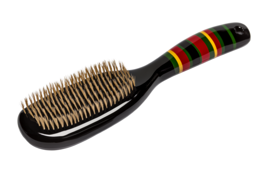 Bristle hairbrush with striped handle, isolated, cut out transparent