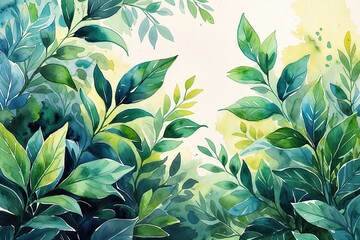Obraz premium Lush Watercolor Leaf Foliage with Soft Glow for Invigorating Spaces