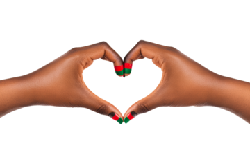 African hands forming heart shape with painted nails, cut out transparent