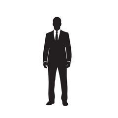 Businessman standing, isolated vector silhouette, front view. Man in suit on white


