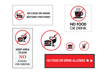 No Food or Drink Sign Bundle – Circle, Square & Rectangle Safety Notices with Icons for Cafes, Offices & Labs