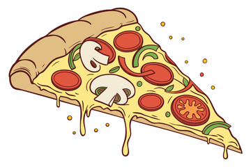 Delicious pizza slice with melting cheese and vibrant colors