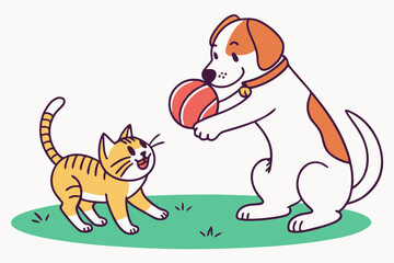 Playful dog and cat duo in minimalist style with vibrant colors
